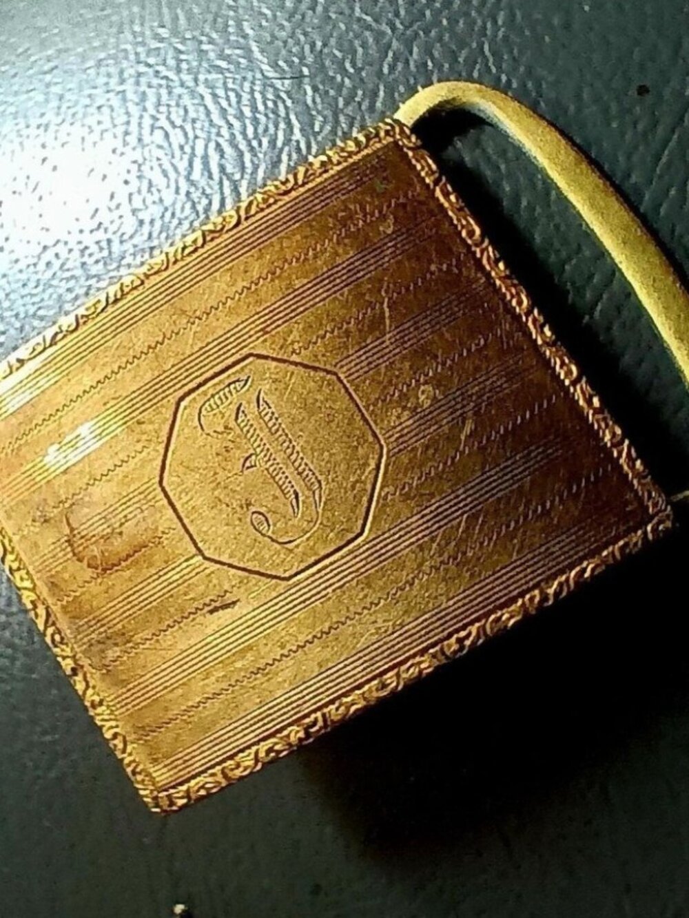 Antique Vintage 1930's Garrison Belt Buckle Engraved "J" Monogram  for 1" Belt